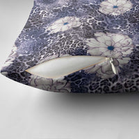African Leopard Floral Pattern Pillow Cover Nile Indigo