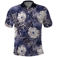 African Leopard Floral Pattern Polo Shirt Nile Indigo