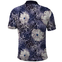 African Leopard Floral Pattern Polo Shirt Nile Indigo