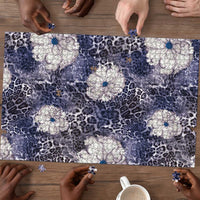 African Leopard Floral Pattern Puzzle Nile Indigo