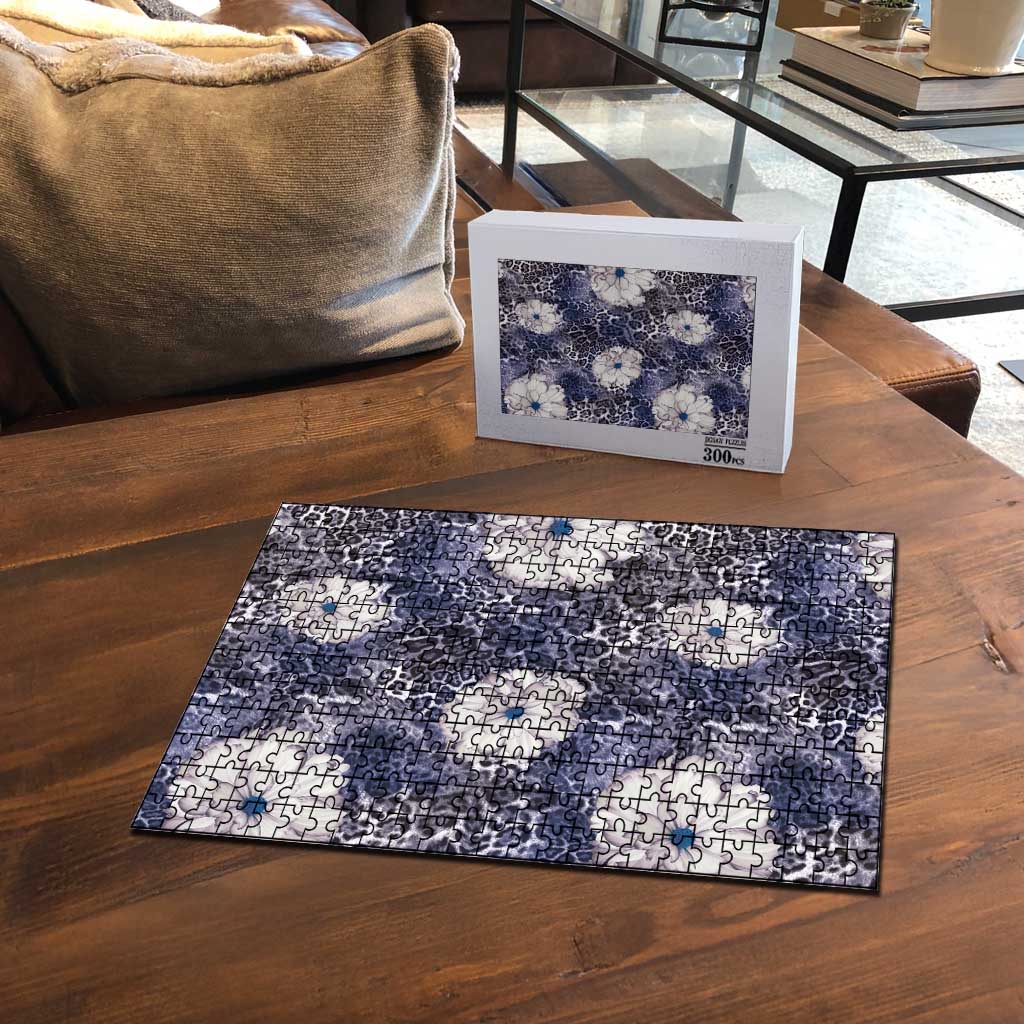 African Leopard Floral Pattern Puzzle Nile Indigo