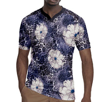 African Leopard Floral Pattern Rugby Jersey Nile Indigo