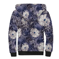 African Leopard Floral Pattern Sherpa Hoodie Nile Indigo
