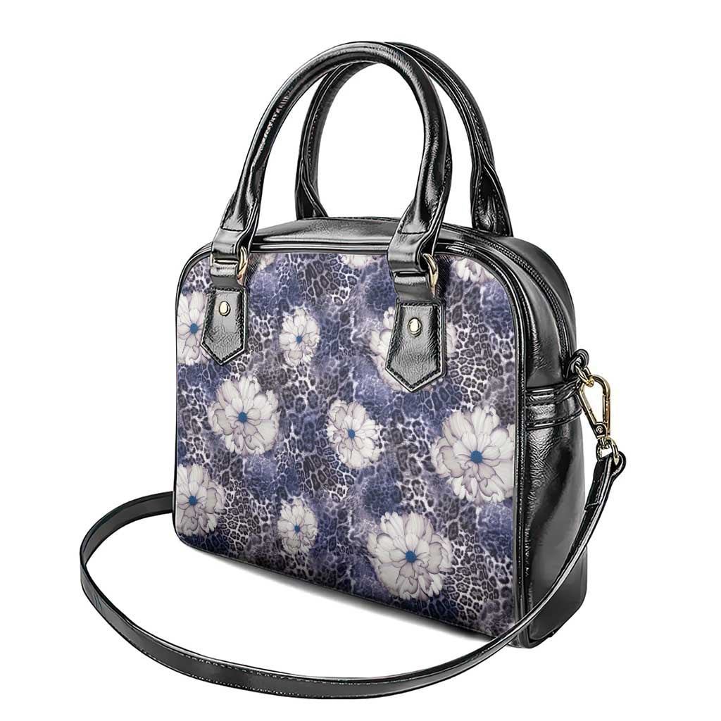 African Leopard Floral Pattern Shoulder Handbag Nile Indigo