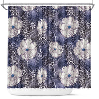 African Leopard Floral Pattern Shower Curtain Nile Indigo