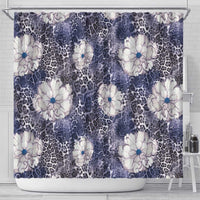 African Leopard Floral Pattern Shower Curtain Nile Indigo