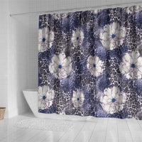 African Leopard Floral Pattern Shower Curtain Nile Indigo