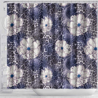 African Leopard Floral Pattern Shower Curtain Nile Indigo