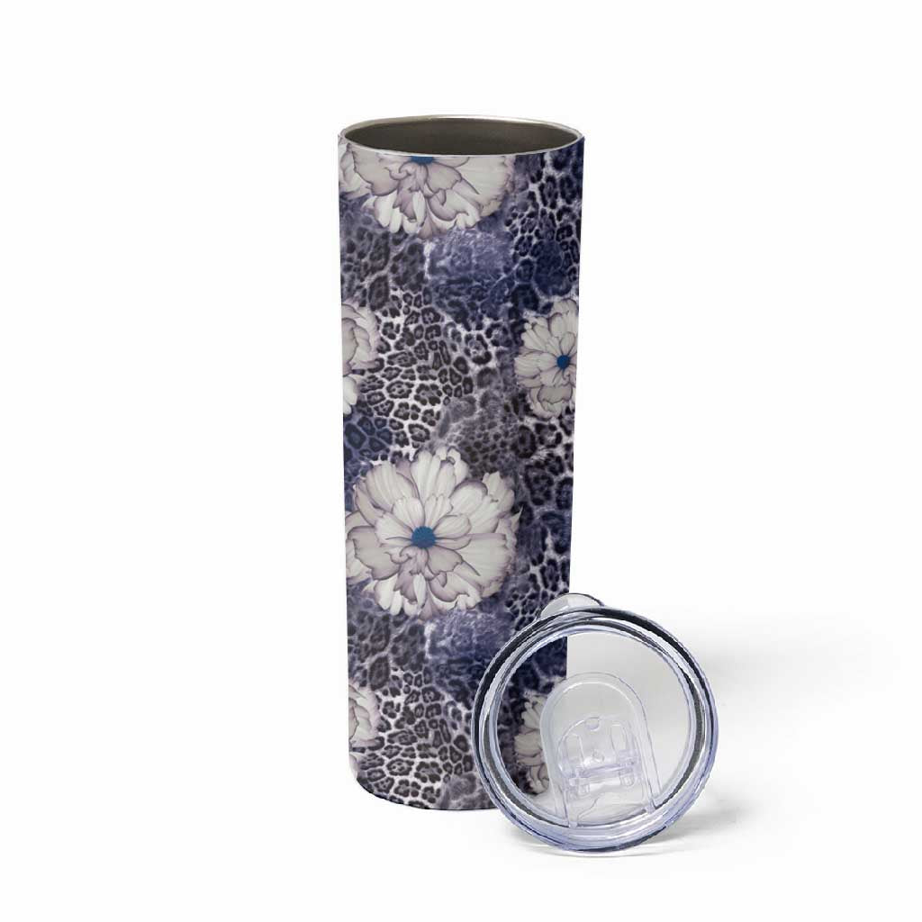 African Leopard Floral Pattern Skinny Tumbler Nile Indigo