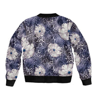 African Leopard Floral Pattern Sleeve Zip Bomber Jacket Nile Indigo
