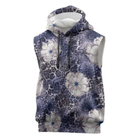 African Leopard Floral Pattern Sleeveless Hoodie Nile Indigo