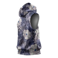 African Leopard Floral Pattern Sleeveless Hoodie Nile Indigo