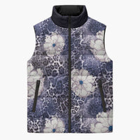 African Leopard Floral Pattern Sleeveless Puffer Jacket Nile Indigo