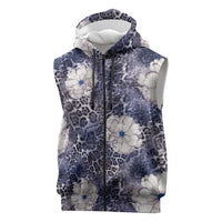 African Leopard Floral Pattern Sleeveless Zip Hoodie Nile Indigo