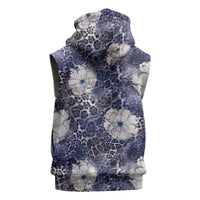 African Leopard Floral Pattern Sleeveless Zip Hoodie Nile Indigo