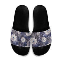 African Leopard Floral Pattern Slide Sandals Nile Indigo