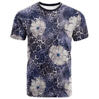 African Leopard Floral Pattern T shirt Nile Indigo