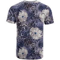 African Leopard Floral Pattern T shirt Nile Indigo