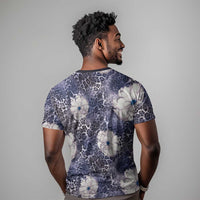 African Leopard Floral Pattern T shirt Nile Indigo