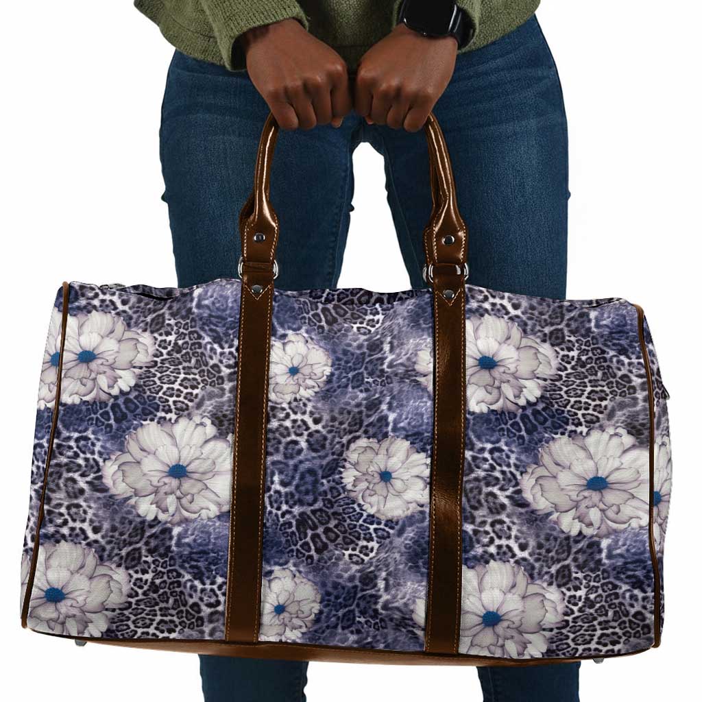 African Leopard Floral Pattern Travel Bag Nile Indigo