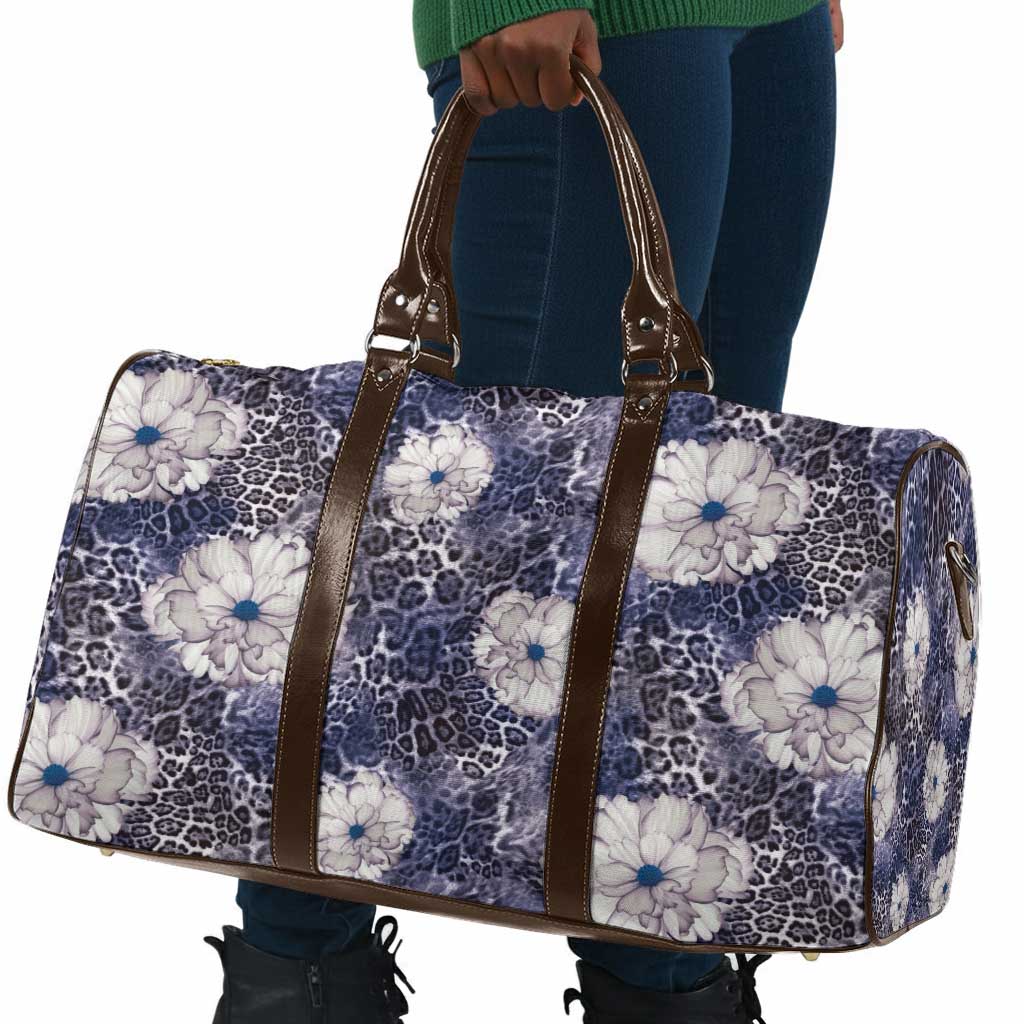 African Leopard Floral Pattern Travel Bag Nile Indigo