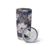 African Leopard Floral Pattern Tumbler Cup Nile Indigo