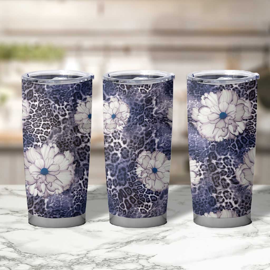 African Leopard Floral Pattern Tumbler Cup Nile Indigo