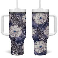 African Leopard Floral Pattern Tumbler With Handle Nile Indigo