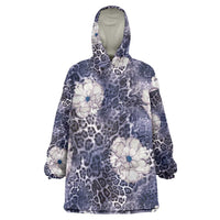 African Leopard Floral Pattern Wearable Blanket Hoodie Nile Indigo