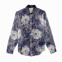 African Leopard Floral Pattern Women Casual Shirt Nile Indigo