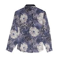 African Leopard Floral Pattern Women Casual Shirt Nile Indigo