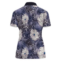 African Leopard Floral Pattern Women Polo Shirt Nile Indigo