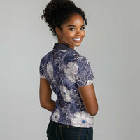 African Leopard Floral Pattern Women Polo Shirt Nile Indigo