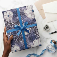 African Leopard Floral Pattern Wrapping Paper Nile Indigo