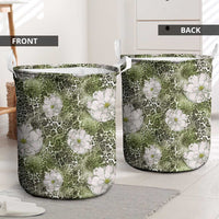 African Leopard Floral Pattern Laundry Basket Safari Moss