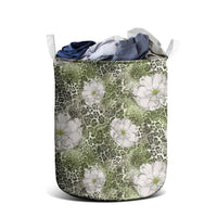 African Leopard Floral Pattern Laundry Basket Safari Moss