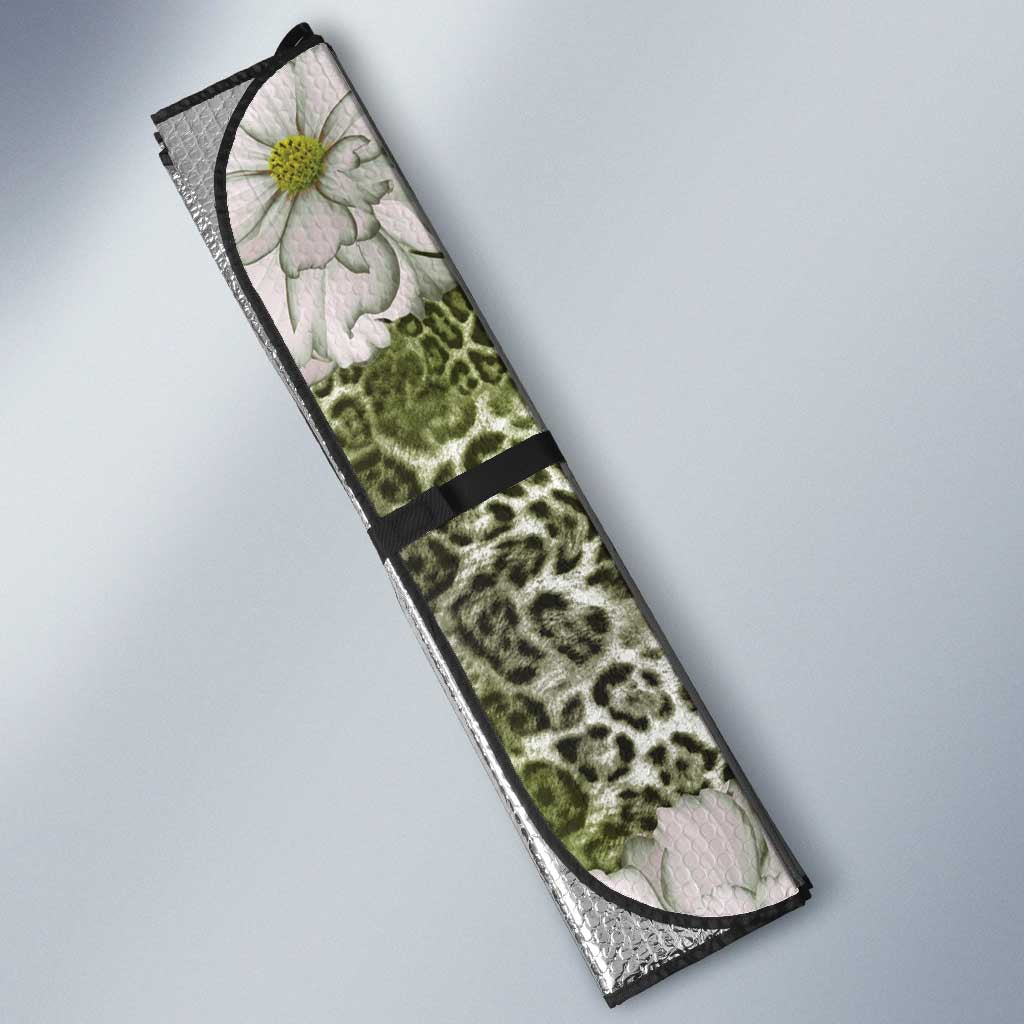 African Leopard Floral Pattern Auto Sun Shade Safari Moss