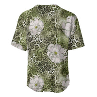 African Leopard Floral Pattern Baseball Jersey Safari Moss