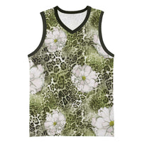 African Leopard Floral Pattern Basketball Jersey Safari Moss