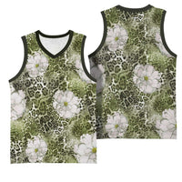 African Leopard Floral Pattern Basketball Jersey Safari Moss