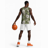 African Leopard Floral Pattern Basketball Jersey Safari Moss