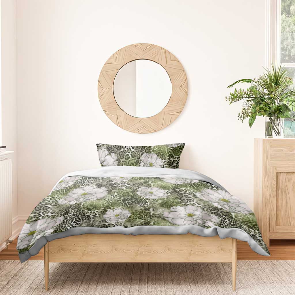 African Leopard Floral Pattern Bedding Set Safari Moss