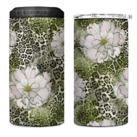 African Leopard Floral Pattern 4 in 1 Can Cooler Tumbler Safari Moss