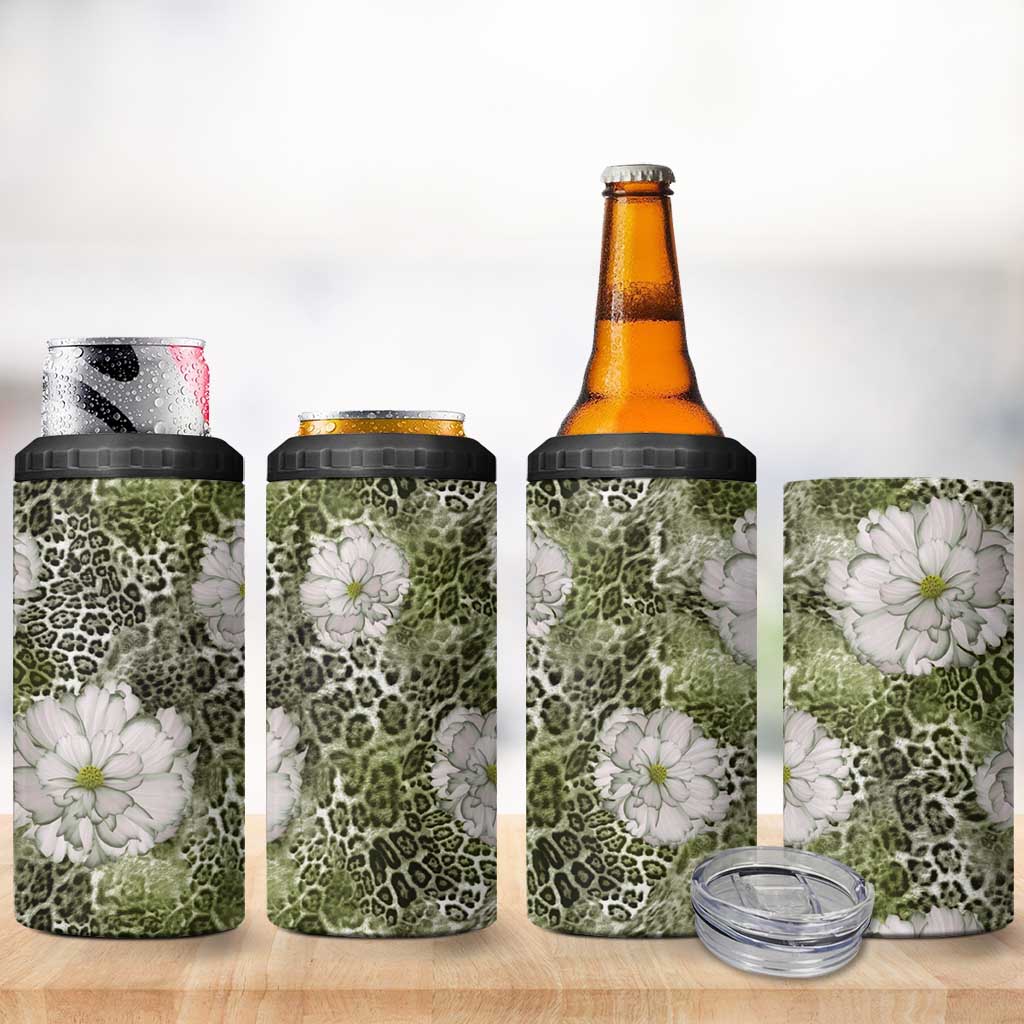 African Leopard Floral Pattern 4 in 1 Can Cooler Tumbler Safari Moss