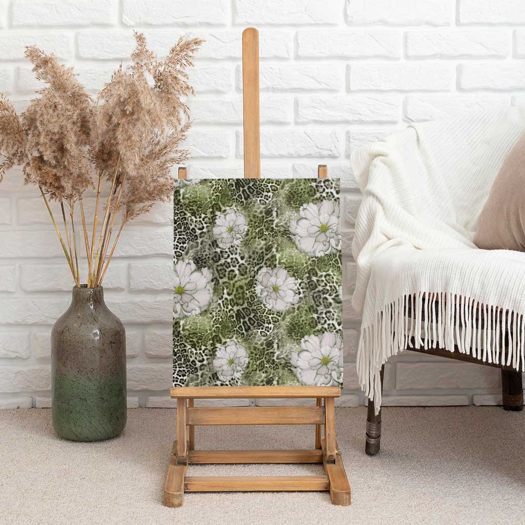 African Leopard Floral Pattern Canvas Wall Art Safari Moss