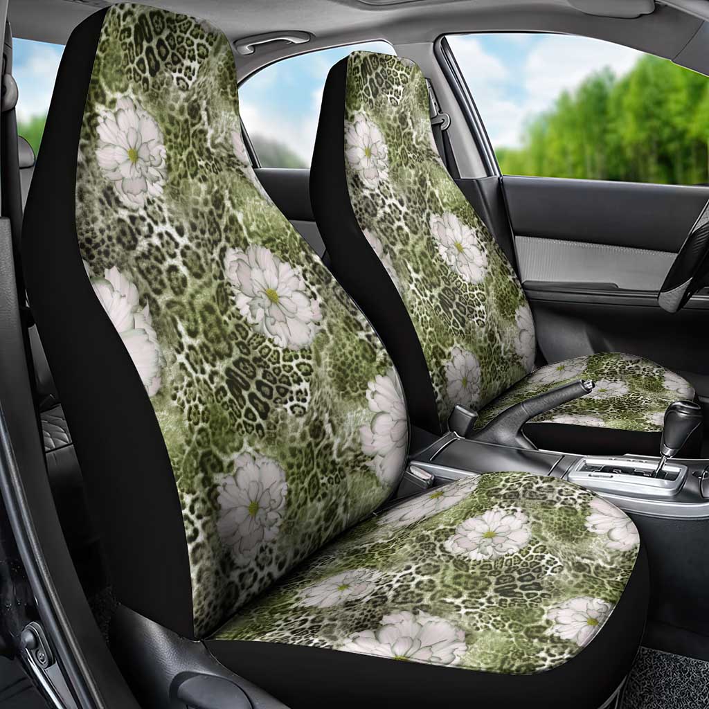 African Leopard Floral Pattern Car Seat Cover Safari Moss