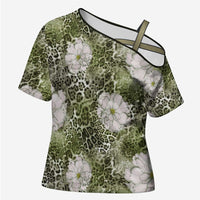 African Leopard Floral Pattern Cross Shoulder Shirt Safari Moss