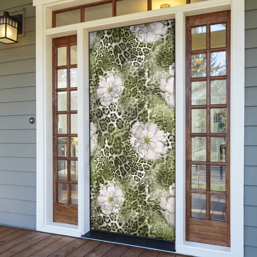 African Leopard Floral Pattern Door Cover Safari Moss