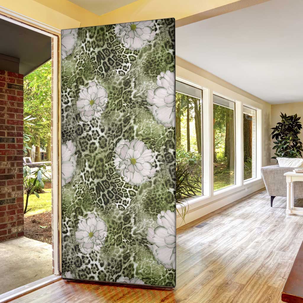 African Leopard Floral Pattern Door Cover Safari Moss