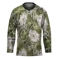African Leopard Floral Pattern Hockey Jersey Safari Moss